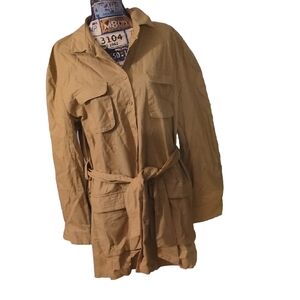 Prettylittlething Plus Camel Utility Tie Waist Shirt Dress Size 14